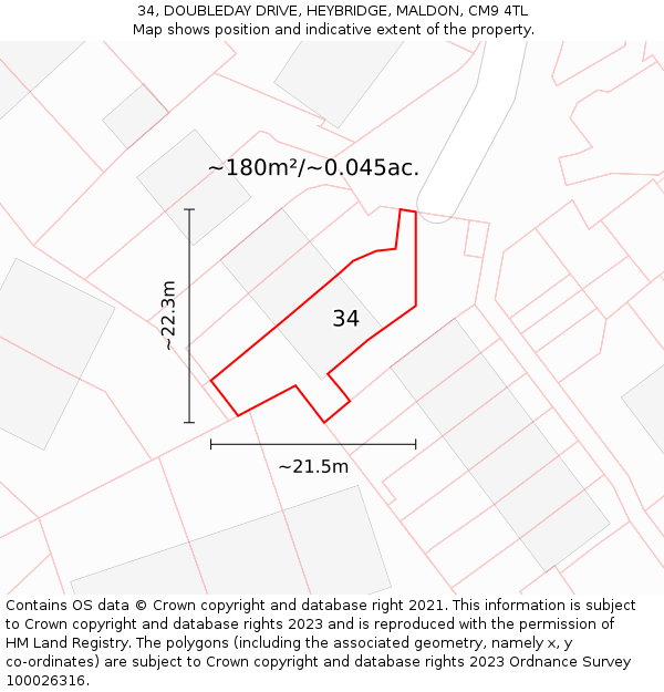 34, DOUBLEDAY DRIVE, HEYBRIDGE, MALDON, CM9 4TL: Plot and title map