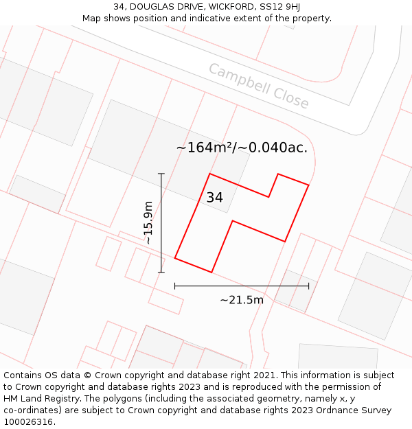 34, DOUGLAS DRIVE, WICKFORD, SS12 9HJ: Plot and title map