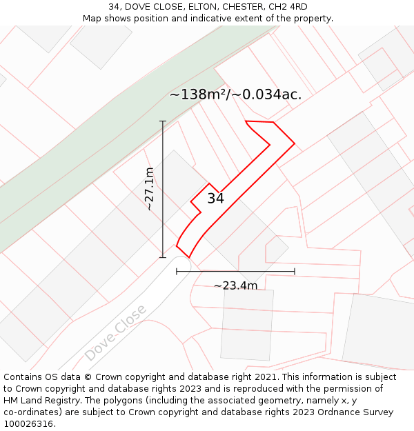 34, DOVE CLOSE, ELTON, CHESTER, CH2 4RD: Plot and title map