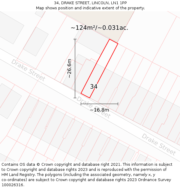 34, DRAKE STREET, LINCOLN, LN1 1PP: Plot and title map