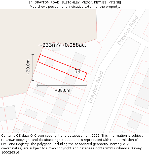 34, DRAYTON ROAD, BLETCHLEY, MILTON KEYNES, MK2 3EJ: Plot and title map