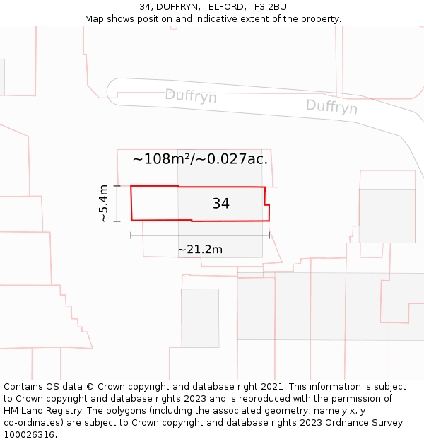 34, DUFFRYN, TELFORD, TF3 2BU: Plot and title map