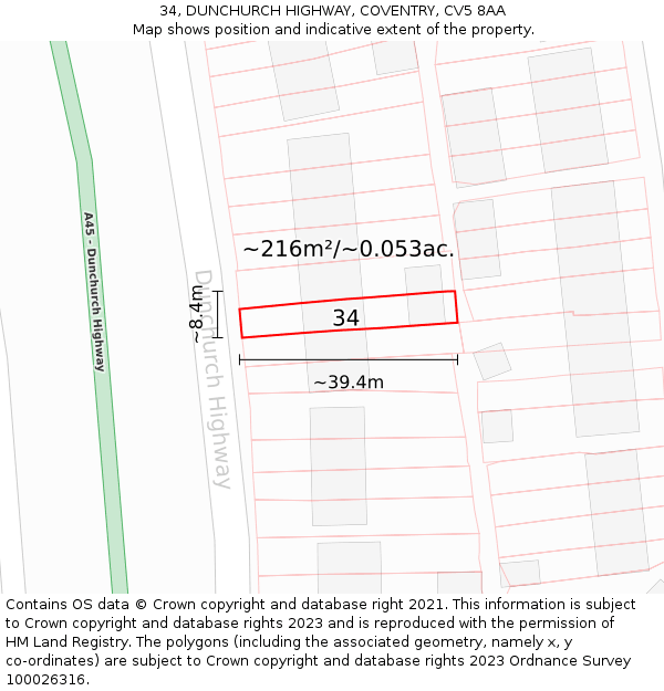 34, DUNCHURCH HIGHWAY, COVENTRY, CV5 8AA: Plot and title map