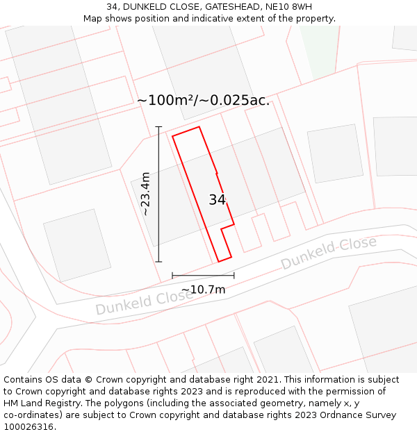 34, DUNKELD CLOSE, GATESHEAD, NE10 8WH: Plot and title map