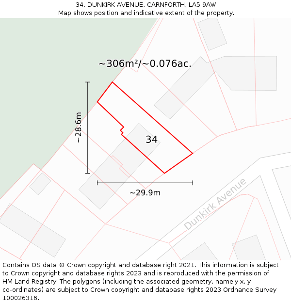 34, DUNKIRK AVENUE, CARNFORTH, LA5 9AW: Plot and title map