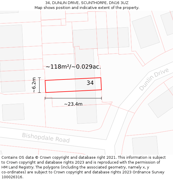 34, DUNLIN DRIVE, SCUNTHORPE, DN16 3UZ: Plot and title map