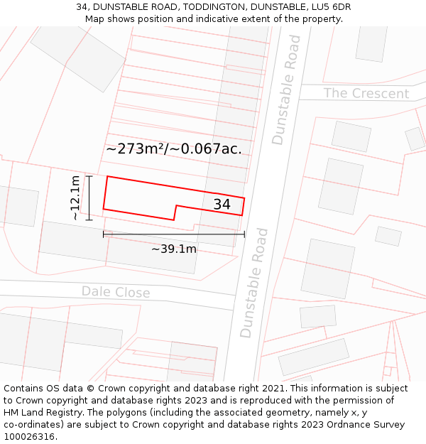 34, DUNSTABLE ROAD, TODDINGTON, DUNSTABLE, LU5 6DR: Plot and title map
