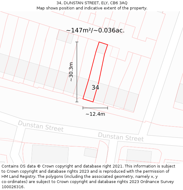 34, DUNSTAN STREET, ELY, CB6 3AQ: Plot and title map