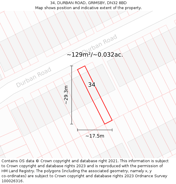 34, DURBAN ROAD, GRIMSBY, DN32 8BD: Plot and title map