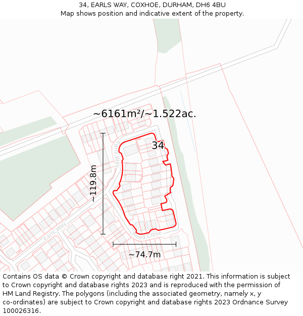 34, EARLS WAY, COXHOE, DURHAM, DH6 4BU: Plot and title map