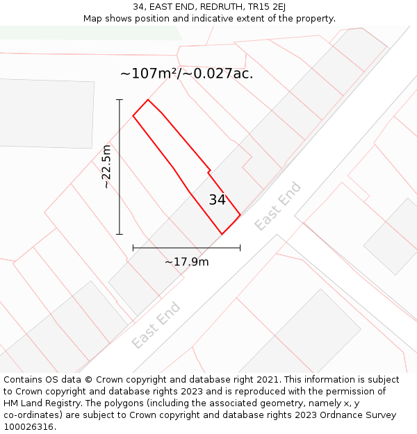 34, EAST END, REDRUTH, TR15 2EJ: Plot and title map