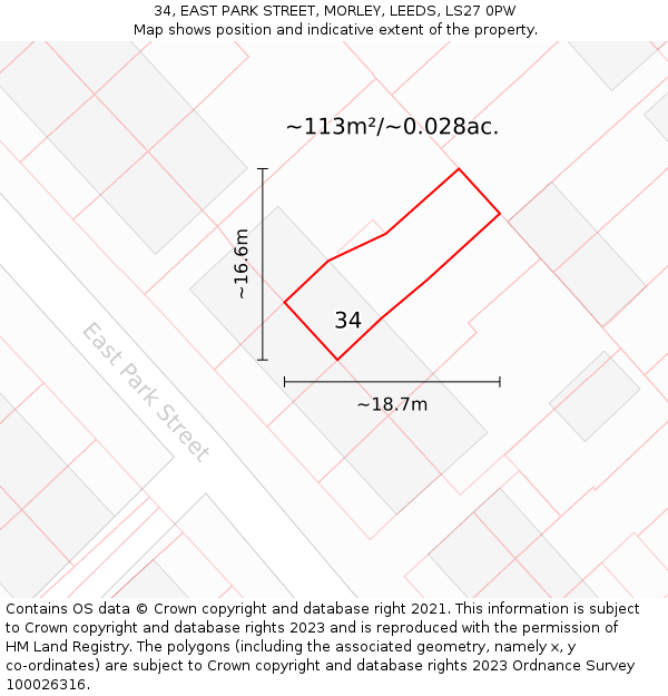 34, EAST PARK STREET, MORLEY, LEEDS, LS27 0PW: Plot and title map
