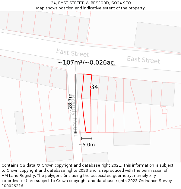 34, EAST STREET, ALRESFORD, SO24 9EQ: Plot and title map