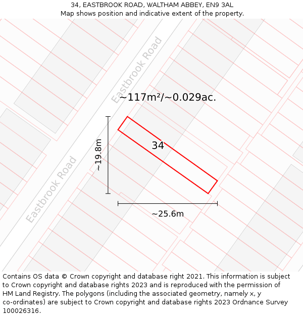 34, EASTBROOK ROAD, WALTHAM ABBEY, EN9 3AL: Plot and title map