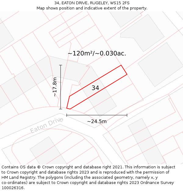 34, EATON DRIVE, RUGELEY, WS15 2FS: Plot and title map