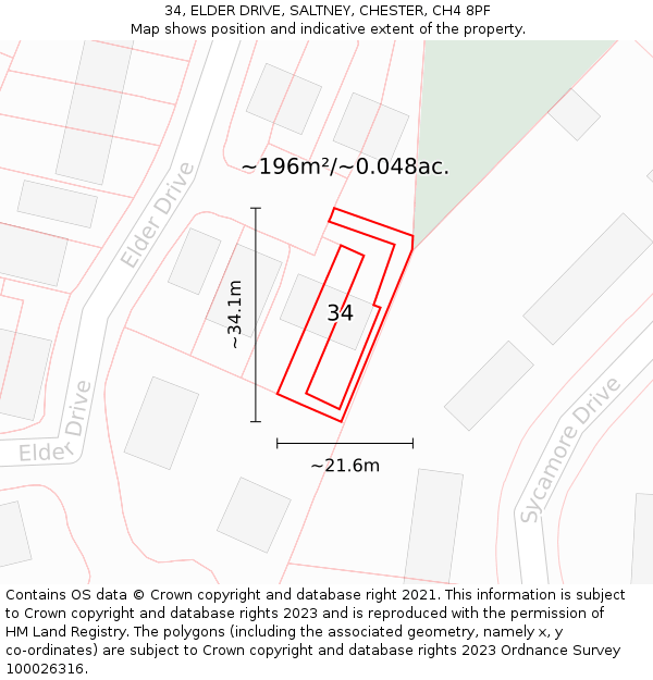 34, ELDER DRIVE, SALTNEY, CHESTER, CH4 8PF: Plot and title map