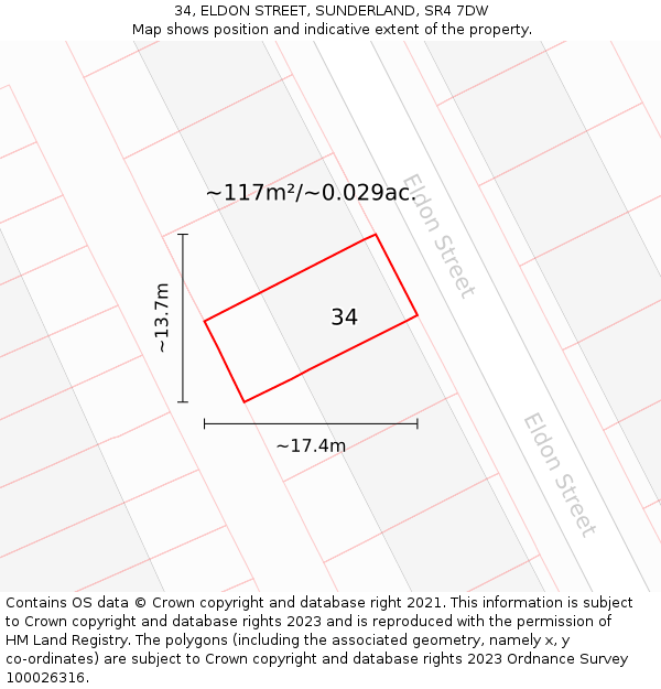 34, ELDON STREET, SUNDERLAND, SR4 7DW: Plot and title map