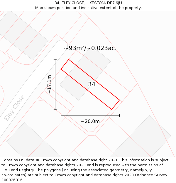 34, ELEY CLOSE, ILKESTON, DE7 9JU: Plot and title map