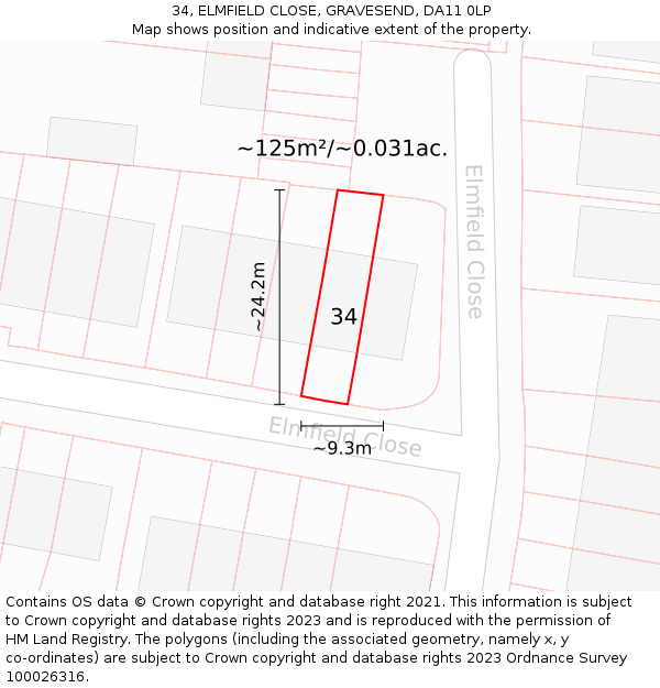 34, ELMFIELD CLOSE, GRAVESEND, DA11 0LP: Plot and title map
