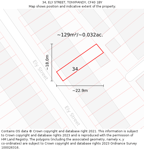 34, ELY STREET, TONYPANDY, CF40 1BY: Plot and title map