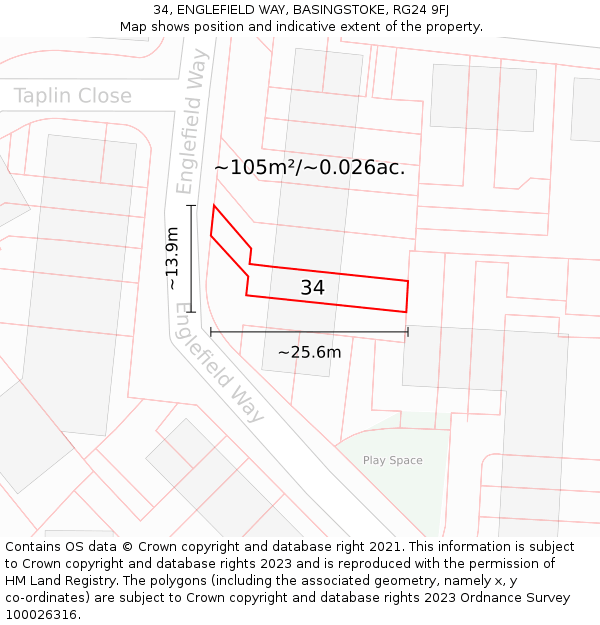 34, ENGLEFIELD WAY, BASINGSTOKE, RG24 9FJ: Plot and title map