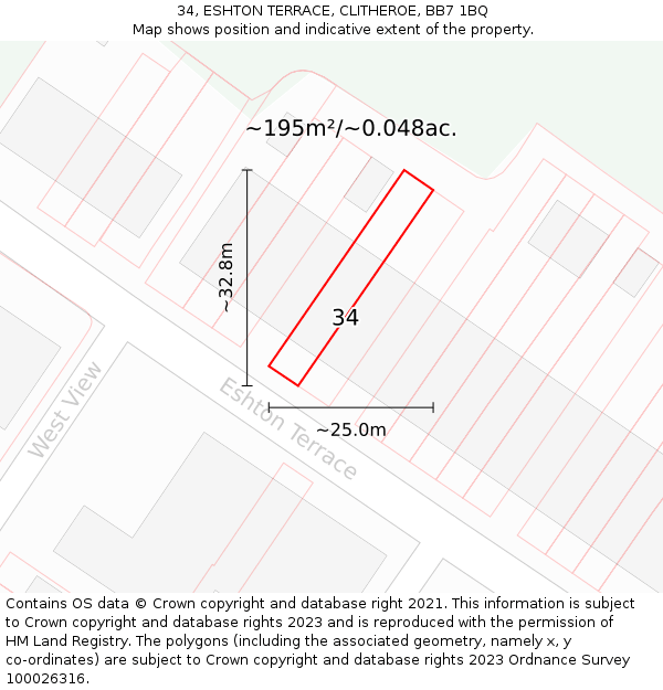 34, ESHTON TERRACE, CLITHEROE, BB7 1BQ: Plot and title map