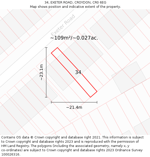 34, EXETER ROAD, CROYDON, CR0 6EG: Plot and title map
