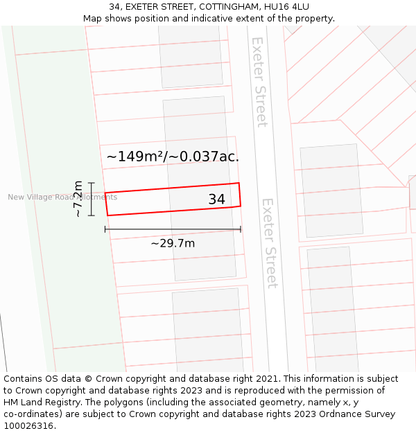 34, EXETER STREET, COTTINGHAM, HU16 4LU: Plot and title map