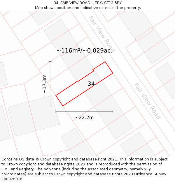 34, FAIR VIEW ROAD, LEEK, ST13 5BY: Plot and title map