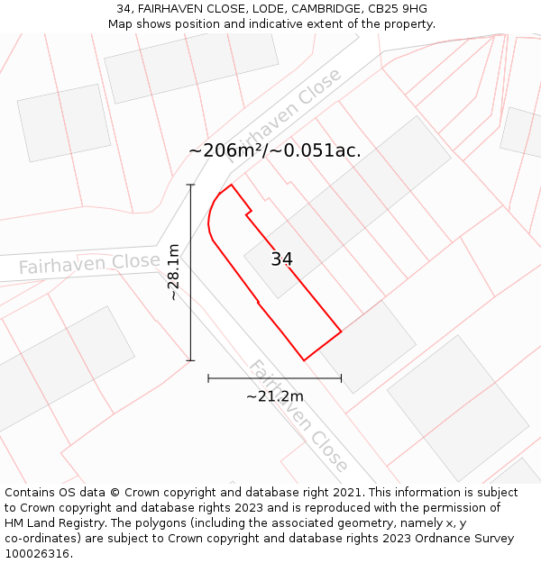 34, FAIRHAVEN CLOSE, LODE, CAMBRIDGE, CB25 9HG: Plot and title map