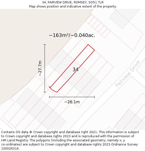 34, FAIRVIEW DRIVE, ROMSEY, SO51 7LR: Plot and title map