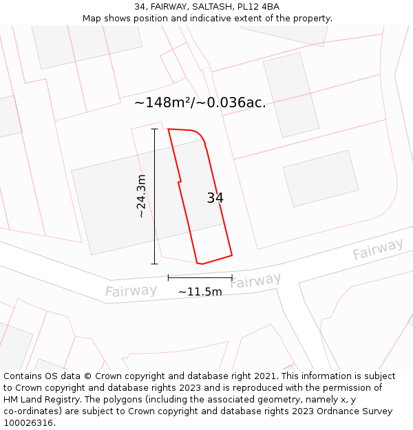 34, FAIRWAY, SALTASH, PL12 4BA: Plot and title map
