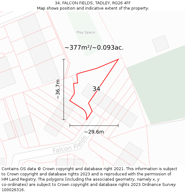 34, FALCON FIELDS, TADLEY, RG26 4FF: Plot and title map