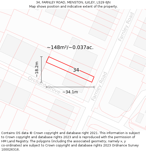 34, FARNLEY ROAD, MENSTON, ILKLEY, LS29 6JN: Plot and title map