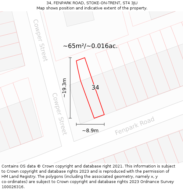 34, FENPARK ROAD, STOKE-ON-TRENT, ST4 3JU: Plot and title map