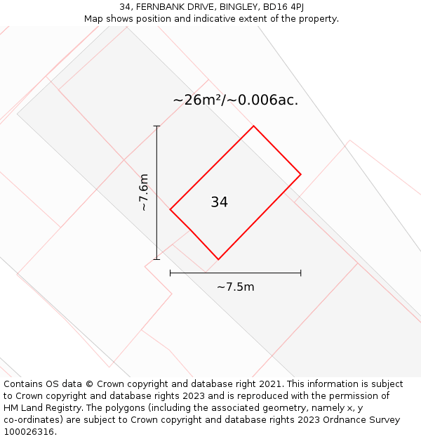 34, FERNBANK DRIVE, BINGLEY, BD16 4PJ: Plot and title map