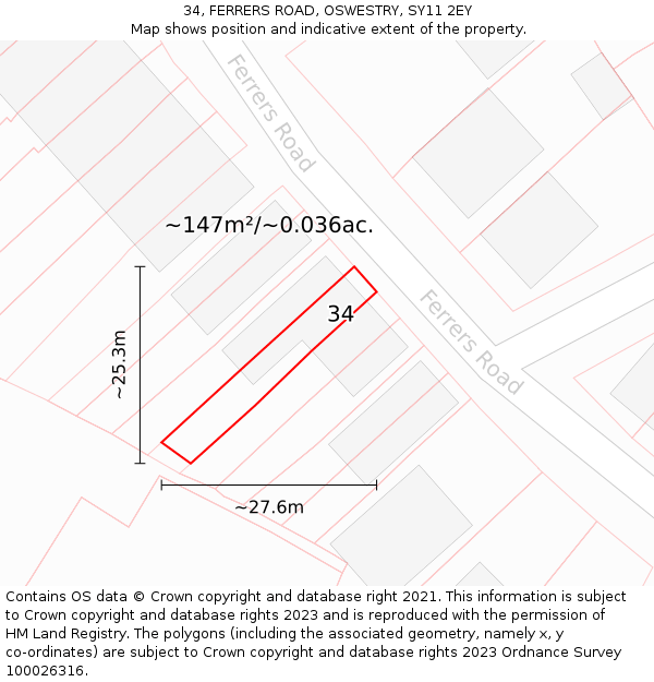 34, FERRERS ROAD, OSWESTRY, SY11 2EY: Plot and title map