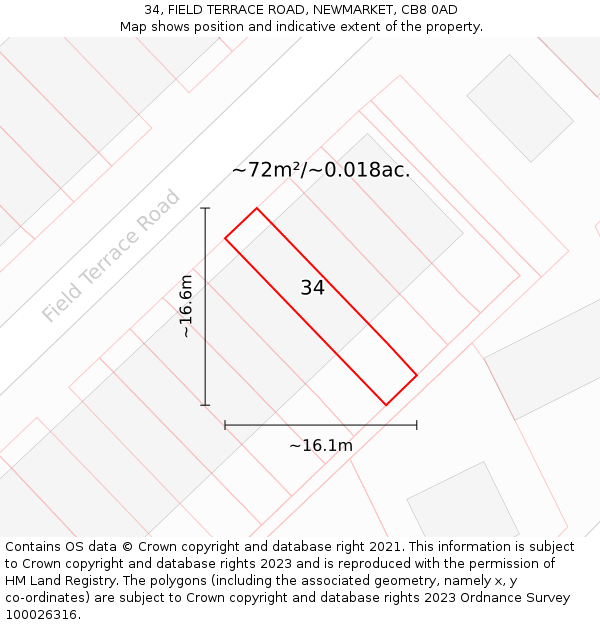 34, FIELD TERRACE ROAD, NEWMARKET, CB8 0AD: Plot and title map