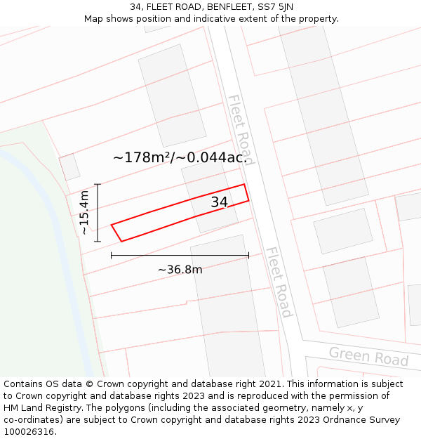 34, FLEET ROAD, BENFLEET, SS7 5JN: Plot and title map