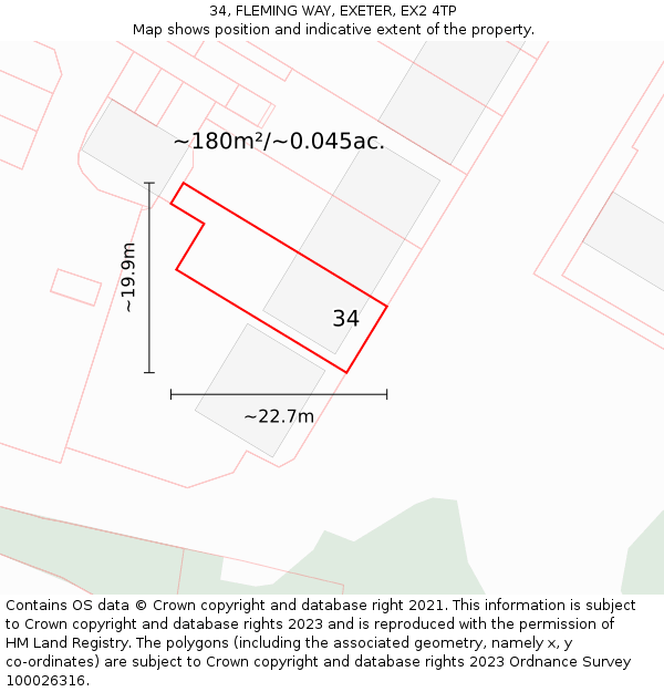 34, FLEMING WAY, EXETER, EX2 4TP: Plot and title map