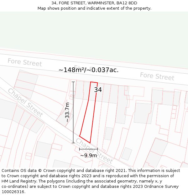 34, FORE STREET, WARMINSTER, BA12 8DD: Plot and title map