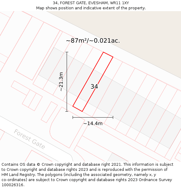 34, FOREST GATE, EVESHAM, WR11 1XY: Plot and title map