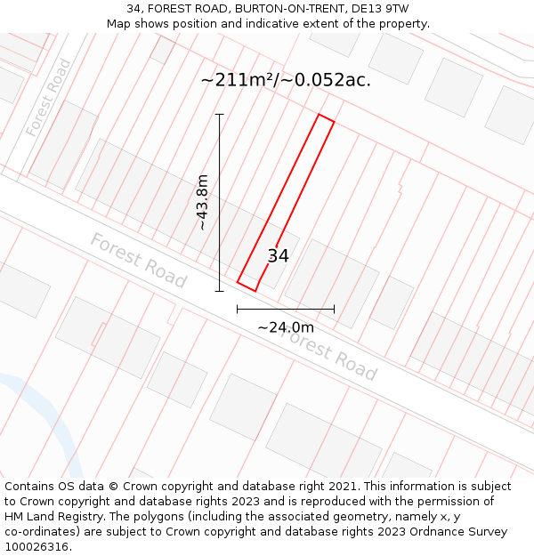 34, FOREST ROAD, BURTON-ON-TRENT, DE13 9TW: Plot and title map