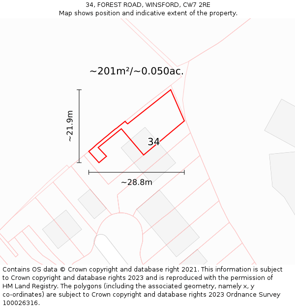 34, FOREST ROAD, WINSFORD, CW7 2RE: Plot and title map