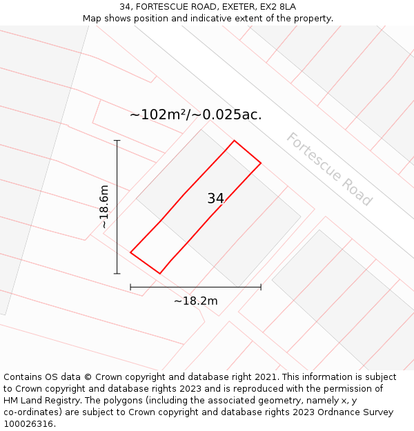 34, FORTESCUE ROAD, EXETER, EX2 8LA: Plot and title map