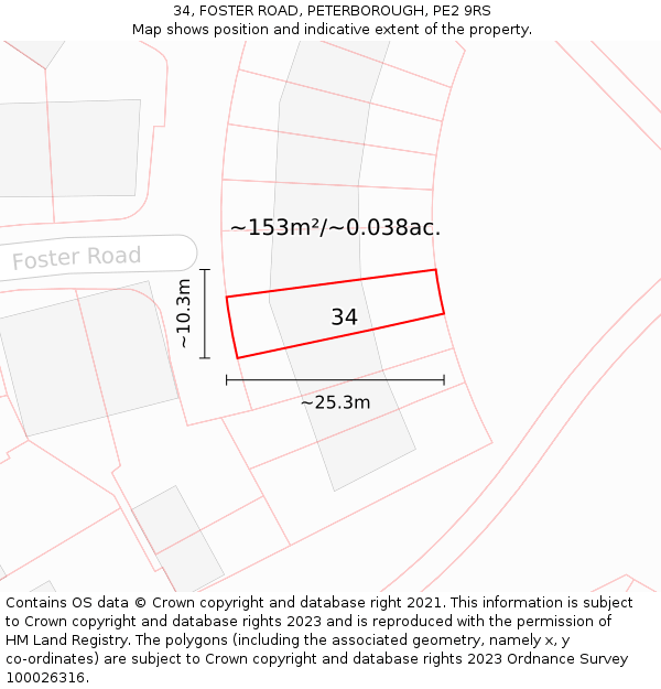 34, FOSTER ROAD, PETERBOROUGH, PE2 9RS: Plot and title map