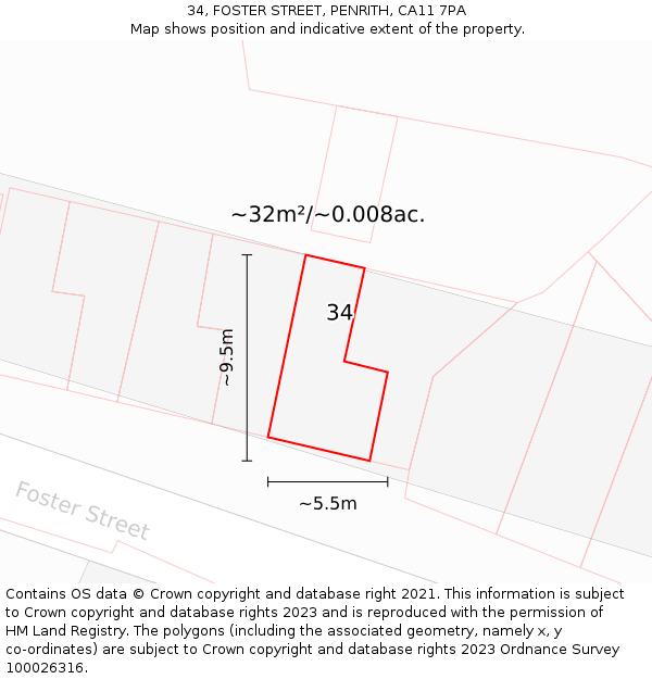 34, FOSTER STREET, PENRITH, CA11 7PA: Plot and title map