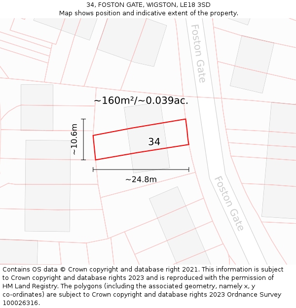 34, FOSTON GATE, WIGSTON, LE18 3SD: Plot and title map