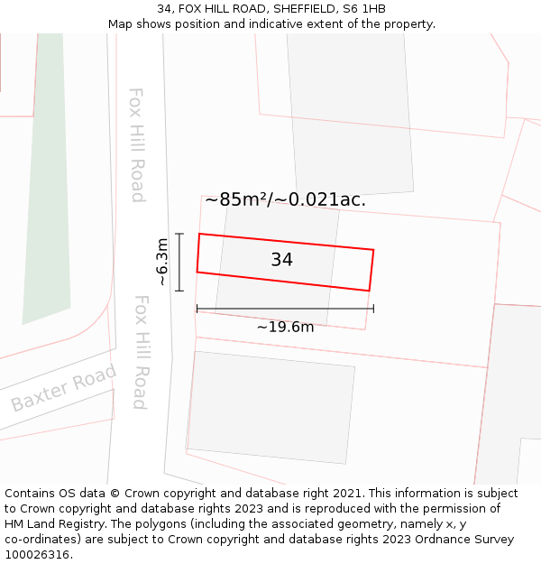 34, FOX HILL ROAD, SHEFFIELD, S6 1HB: Plot and title map