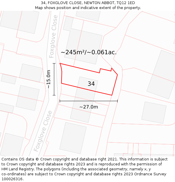 34, FOXGLOVE CLOSE, NEWTON ABBOT, TQ12 1ED: Plot and title map